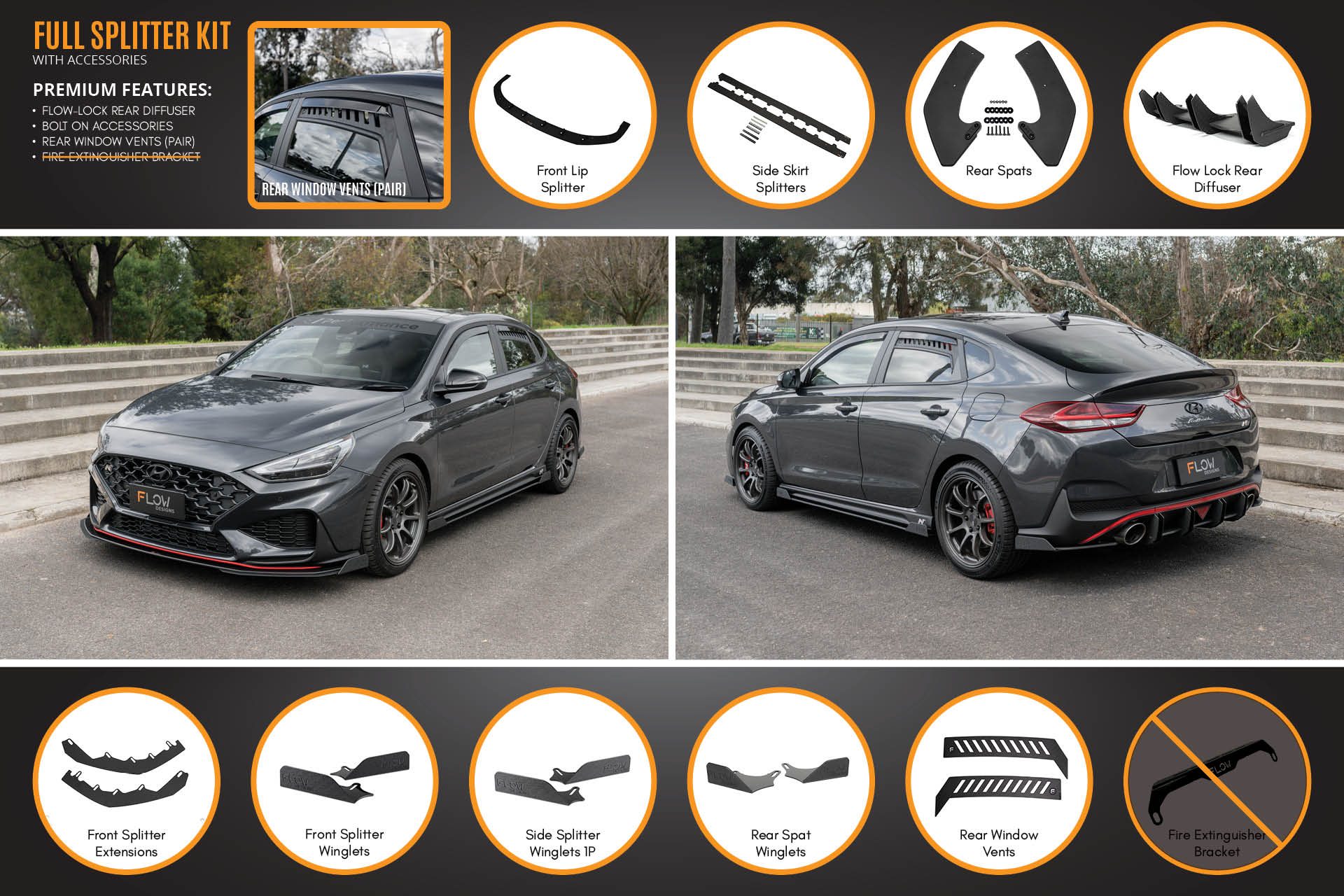 Flow Designs Hyundai i30N Fastback PD FL (2022+) Full Lip Splitter Set - Image 14