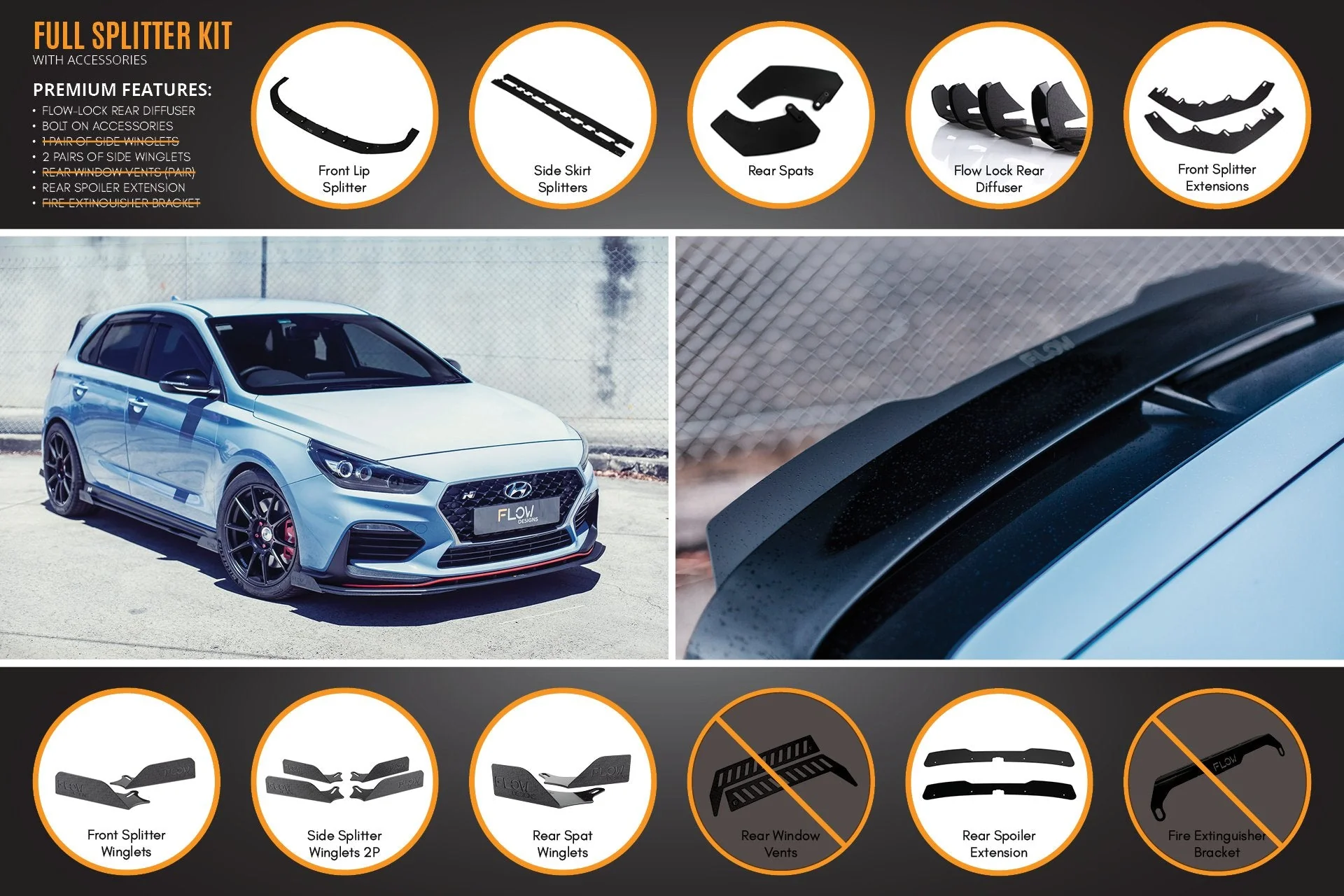 Flow Designs Hyundai i30N Hatch PD (2018-2020) Full Lip Splitter Set - Image 20