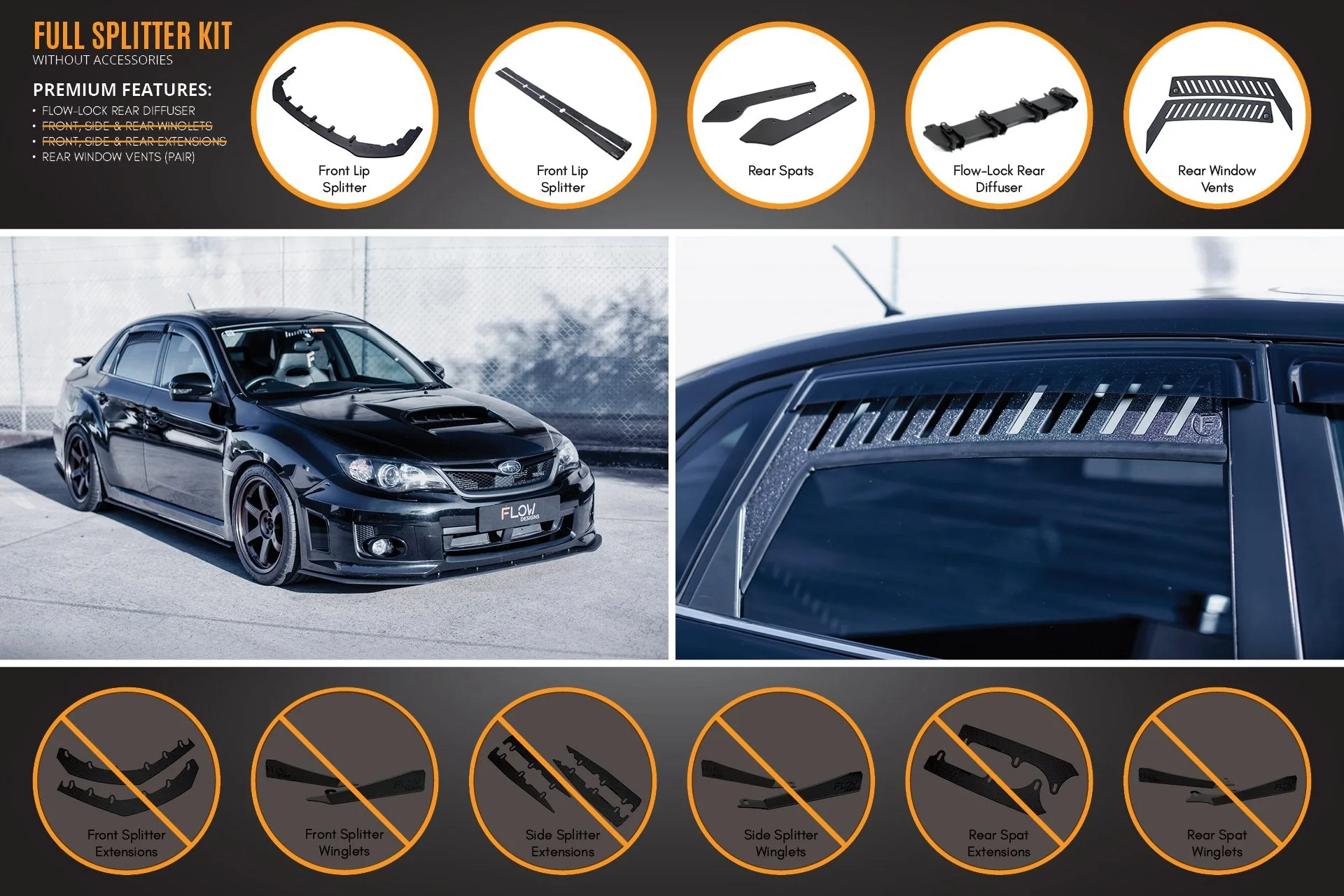 Flow Designs Subaru Impreza G3 WRX/STi FL Sedan Full Lip Splitter Set - Image 3