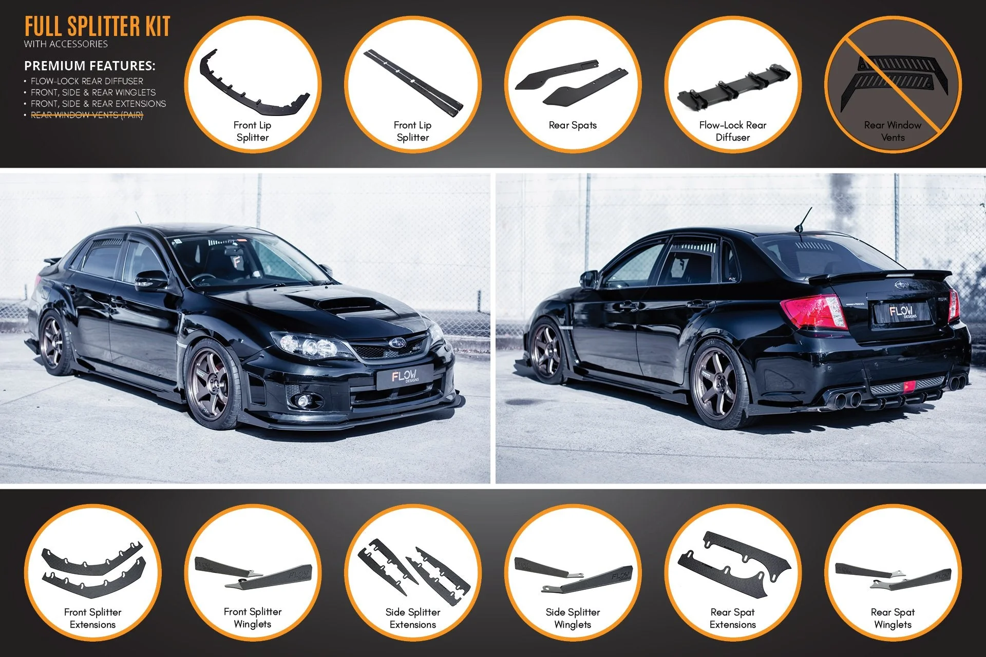Flow Designs Subaru Impreza G3 WRX/STi FL Sedan Full Lip Splitter Set - Image 4