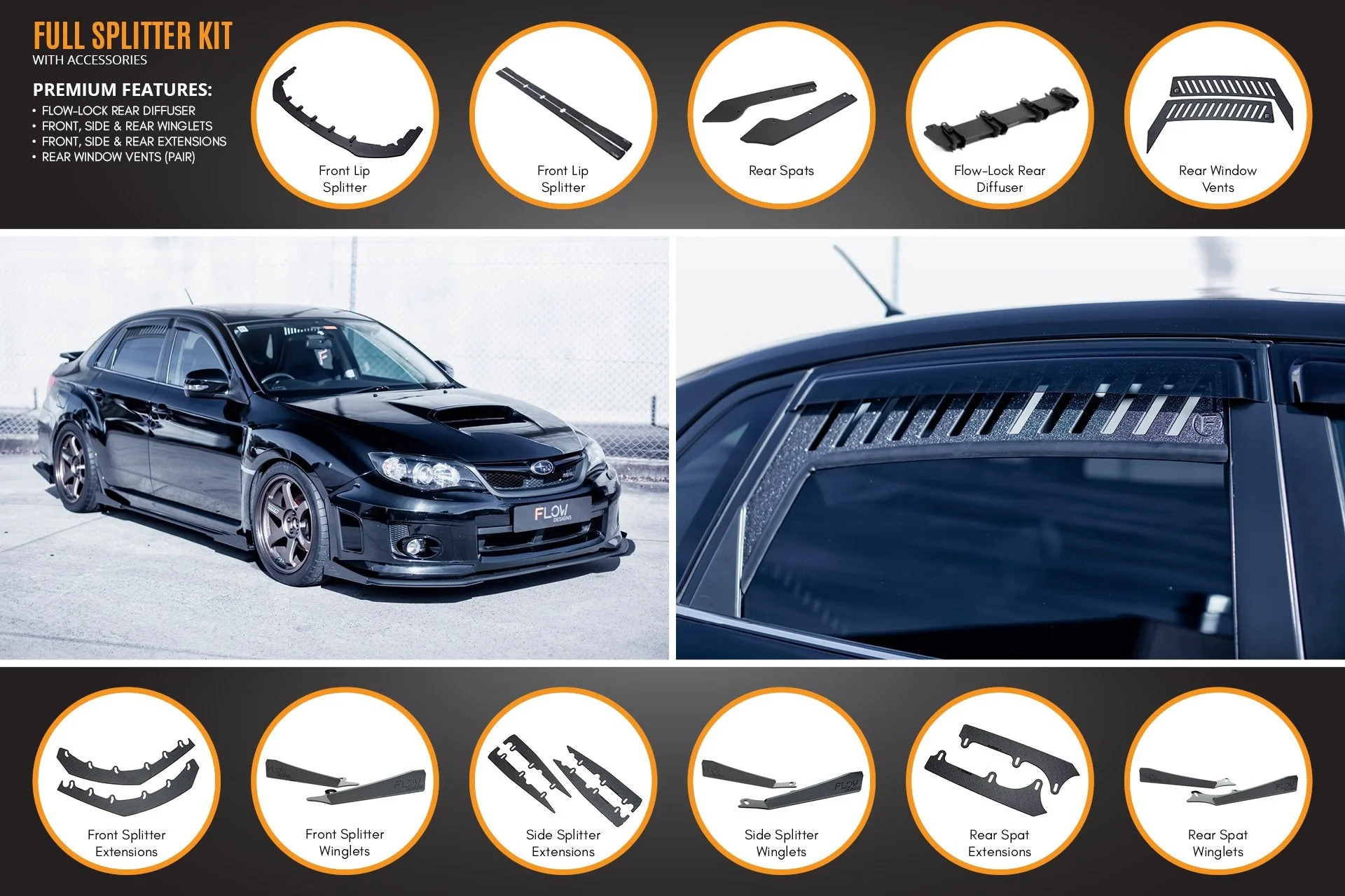 Flow Designs Subaru Impreza G3 WRX/STi FL Sedan Full Lip Splitter Set - Image 5